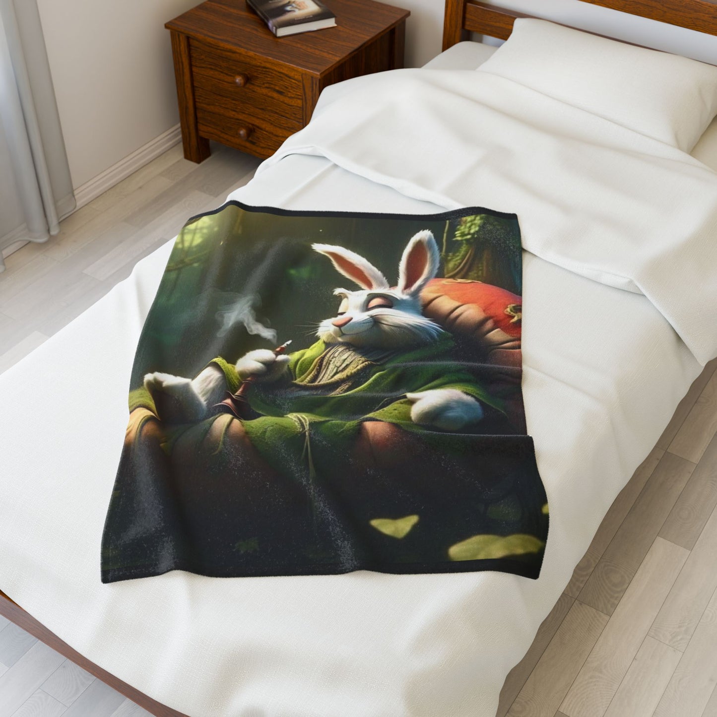 Cozy Velveteen Plush Blanket with Whimsical Bunny Design