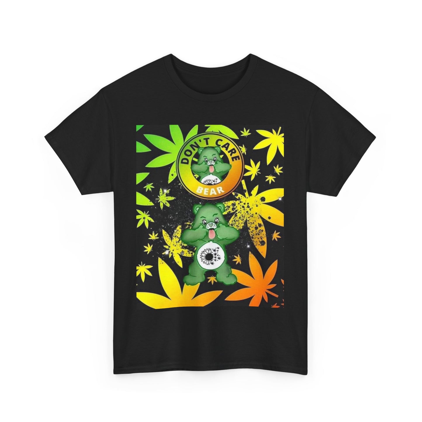 Don't Care Bear Unisex Heavy Cotton Tee - Vibrant Colorful Cannabis Design