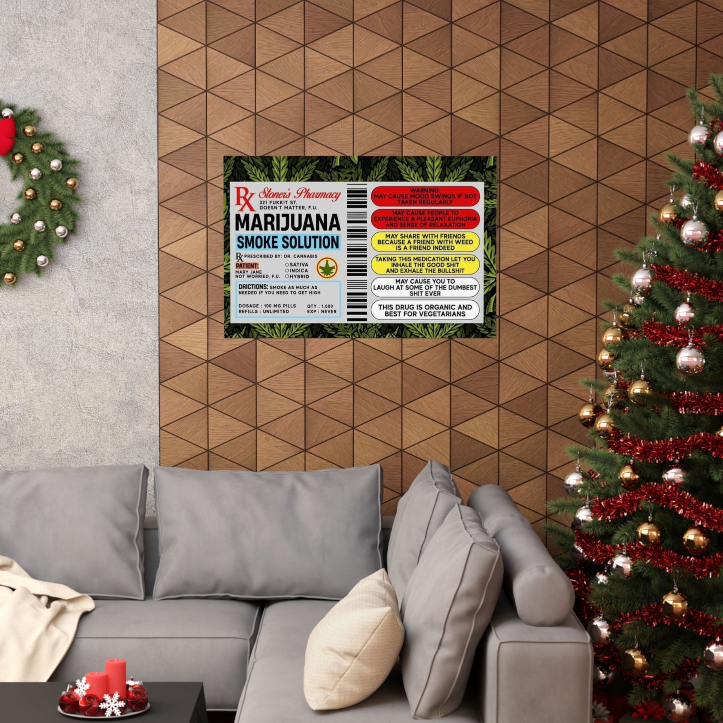 Prescription Marijuana Smoke Solution Poster - Perfect for Party Decor or Cannabis Enthusiasts